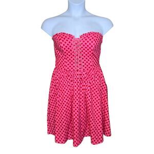 Y2K Betsey Johnson pink polka‎ dot corset retro strapless pinup dress 10/M